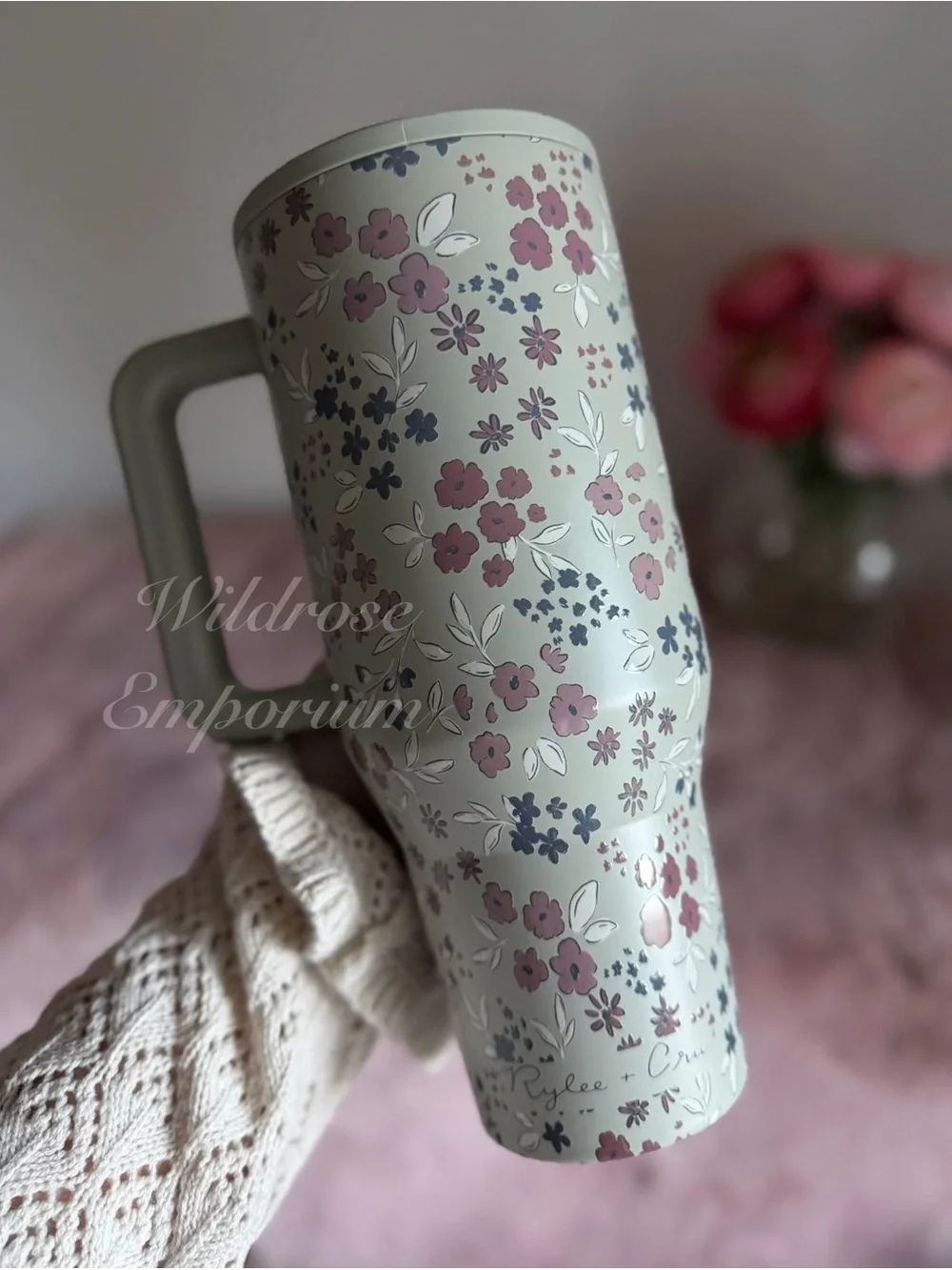 NWT HydroJug pink blue flower garden Rylee cru Traveler tumbler 40oz